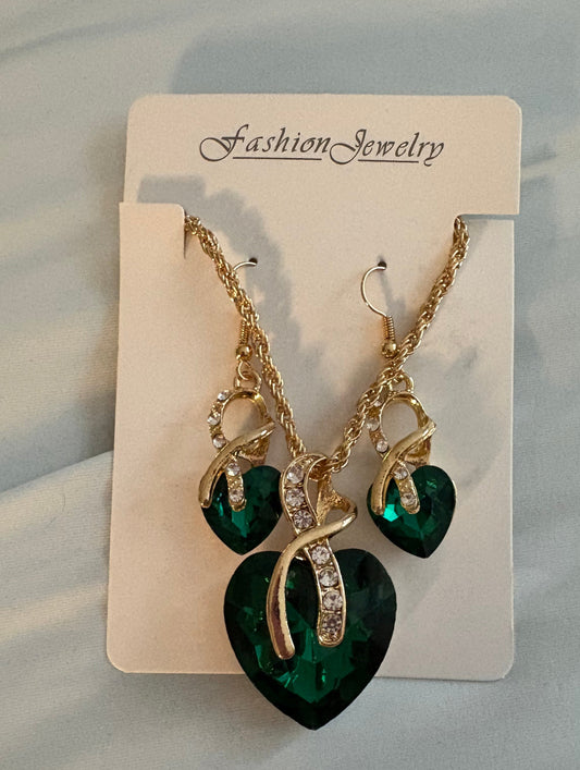 Green Gem and Gold Medal jewelry set